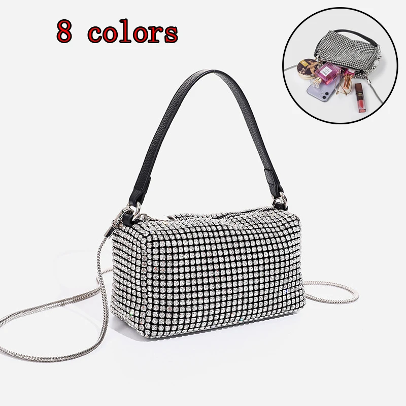 

Сумка кросс-боди Женская на цепочке, модный саквояж кросс-боди яркого цвета, дизайнерская сумочка с инкрустацией стразами, чемоданчик для ужина