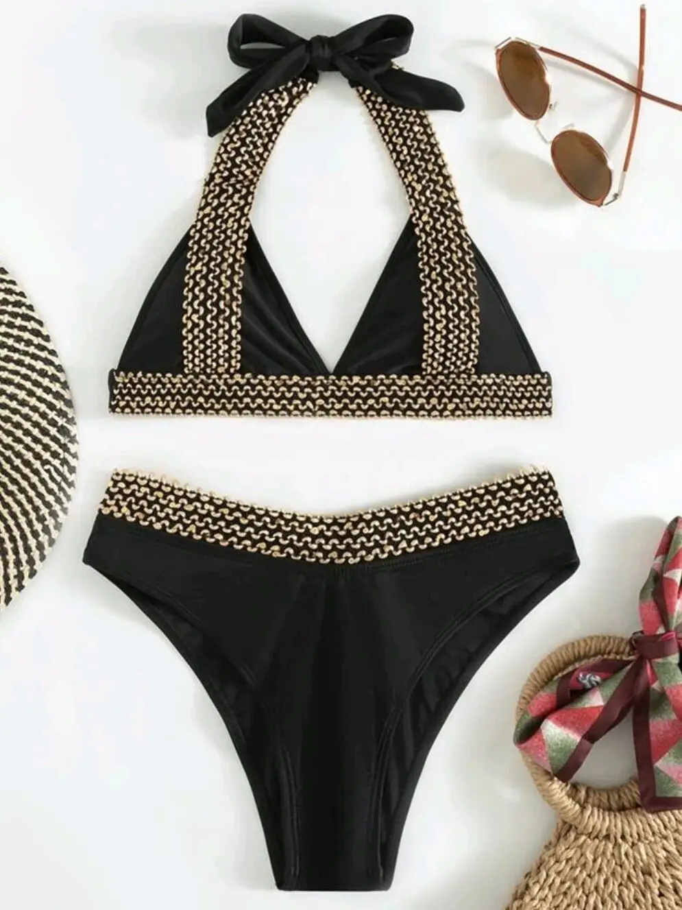 High Waist Push Up Swimwear Women 2024 New Two Piece Swimsuit with Shorts Black Bikini Set Female Swim Bathing Suit Trunks