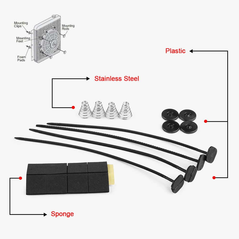 Car Electric Fan Mount Kit 4 Mounting Feet Universal Fan Mount Kit 4 Cable Ties 4 Springs for Car Vehicle Electric Cooling Fan