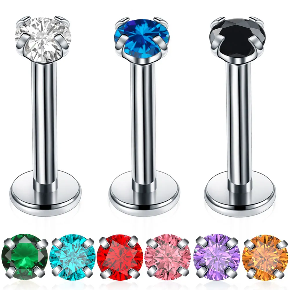 10pcs Ear Fashion Classic Labret Lip Stud ASTM F126 G23 Titanium 16G Zircon Thread Nose Piercing Earrings Unisex Body Piercing