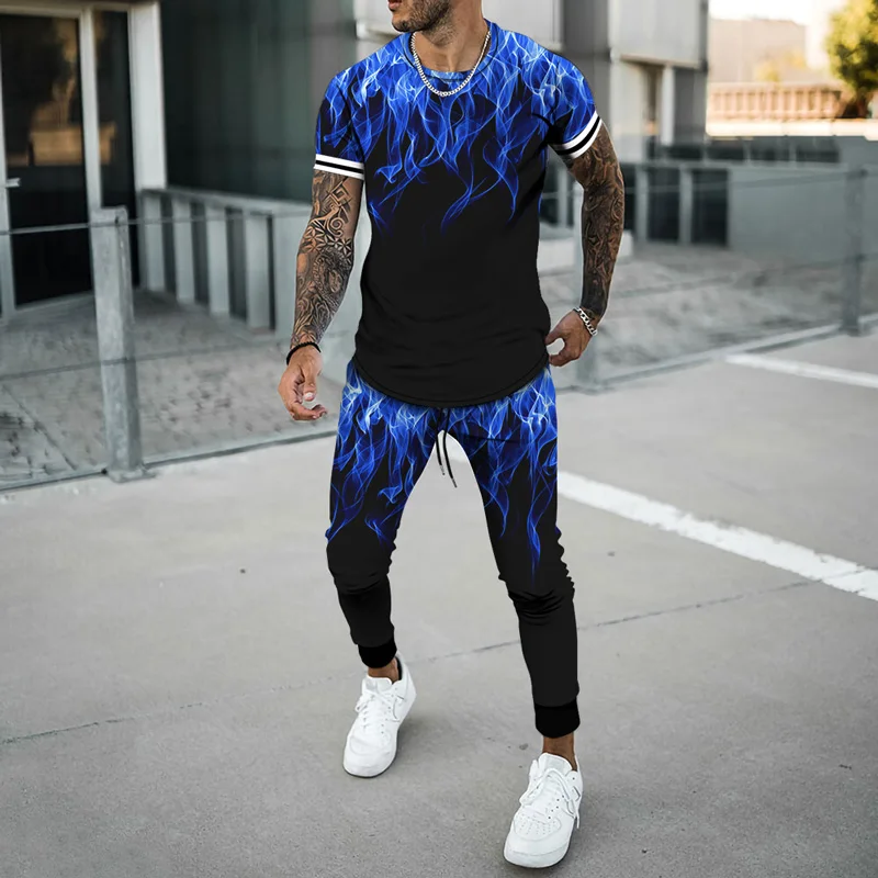 2023 Summer Men's 2 Piece Sets Oversized T Shirts Joogers Outfits Fashion Men Trousers Tracksuit 3D Printed Trend Male Clothing