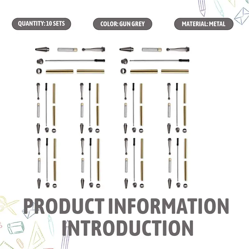 TTKK-20 세트 슬림라인 펜 키트 7mm 리필 포함, 다양한 색상, DIY 목공 선반 공예용품 선물 제작용 건 그레이