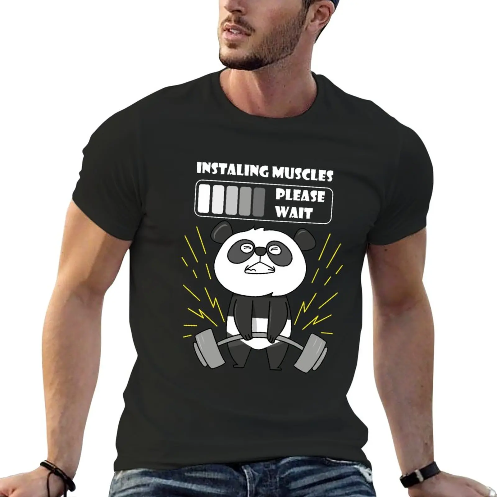 

Panda installing muscles in gym... T-Shirt plus sizes aesthetic clothes Tee shirt sublime mens graphic t-shirts pack
