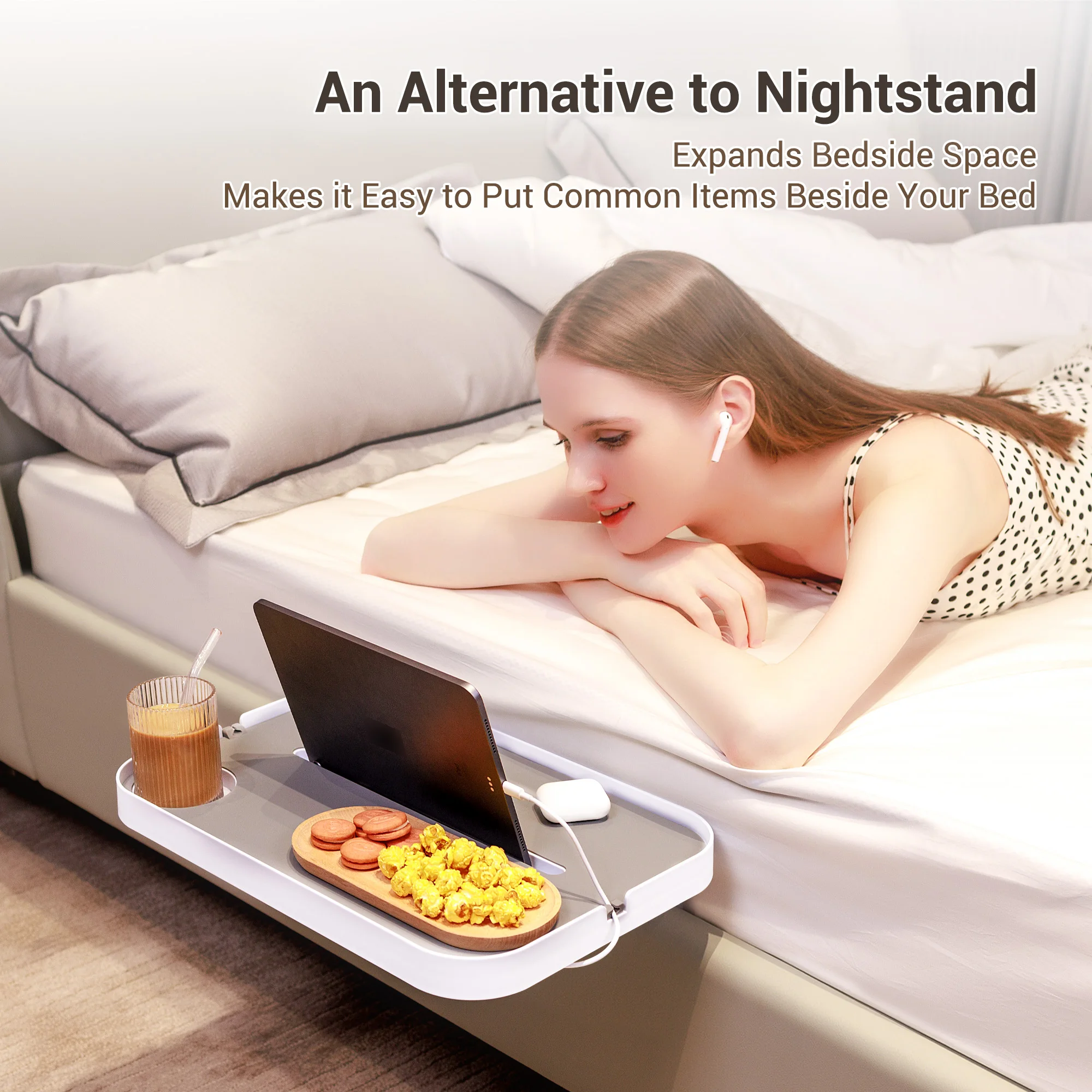 Tragbares Nachttisch regal für Bett Metall bett regal Nachttisch ablage für Plattform bett mit Getränke halter, Kabel organisator, stummes Design – Detail 1