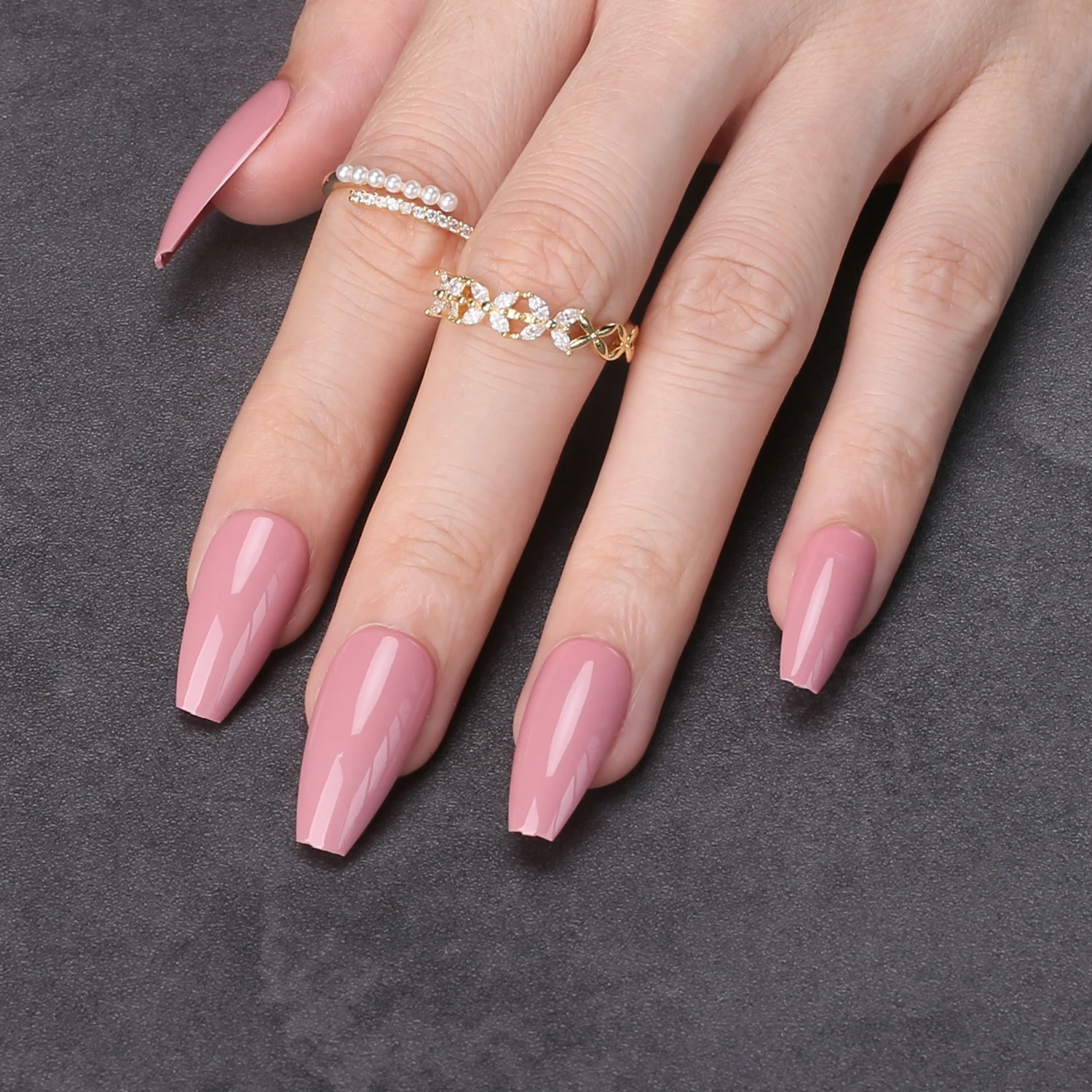 Glossy Pink Medium Length Coffin Gel Press on nails Ballet Mauve Fake nails  square nails - AliExpress