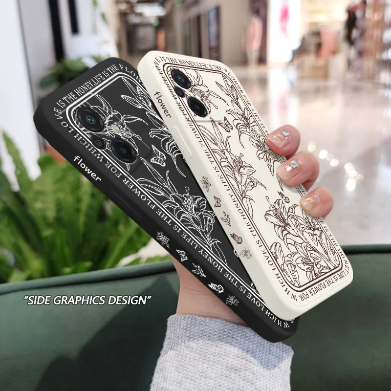 Elegant Line Art Floral Silicone Phone Case