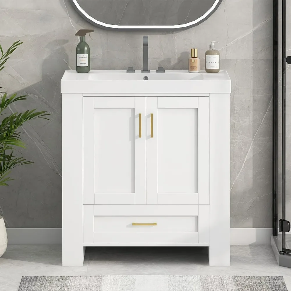 Bathroom Organizers, 30 Inch Bathroom Vanity With Sink, Freestanding Single Bath Vanity Wood Storage Cabinet With Drawer, Side S 2