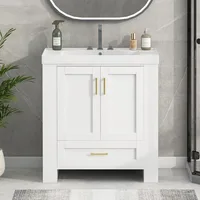 Bathroom Organizers, 30 Inch Bathroom Vanity With Sink, Freestanding Single Bath Vanity Wood Storage Cabinet With Drawer, Side S 2