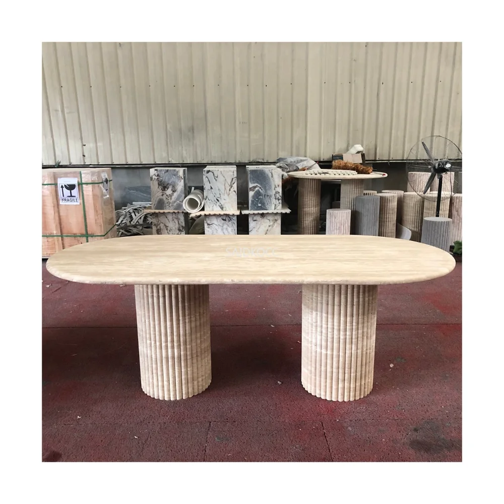 

Natural Polished Honed Travertine Dining Coffee Table Stone Furniture Oval Shape Travertine Table travertine marble Dining table