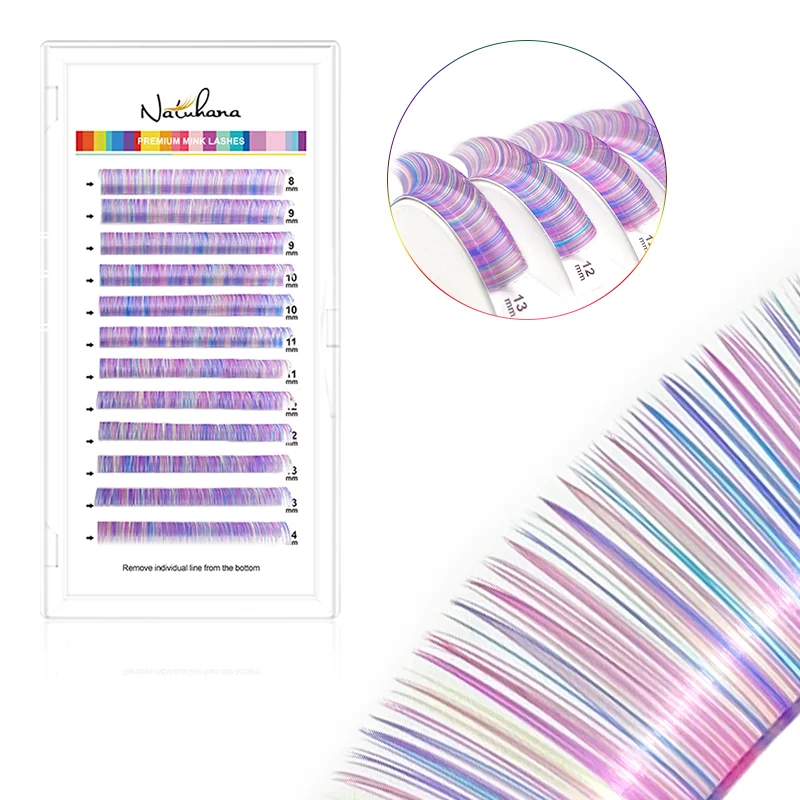 NATUHANA Mix kolor przedłużanie rzęs kolorowe rzęsy Mink fałszywy indywidualny tęczowy kolor rzęs 8-14mixed Natural Cilios