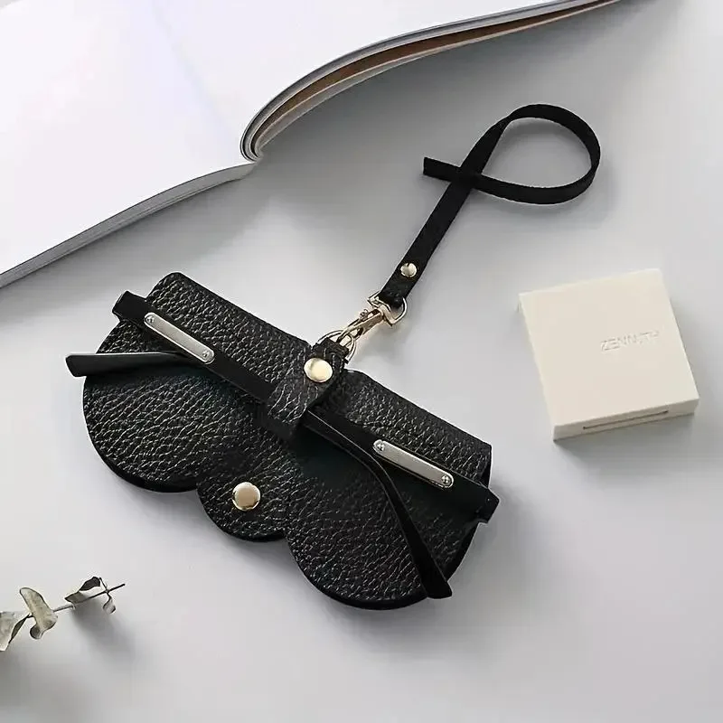 Chic Litchi Embossed Leather Glasses Case - Stylish Hanging Eyewear Holder for Sunglasses & Reading Glasses