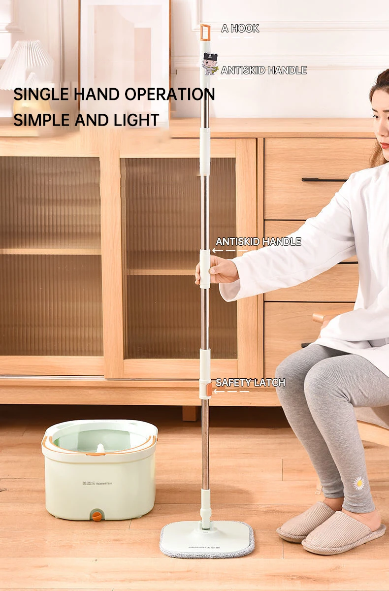 Mop Floor Clean Mop Household Hand-Free Rotary Mop Cleaning Hand Pressure Water-Absorbing Wet And Dry Dual-Use Flat Top Mop Set