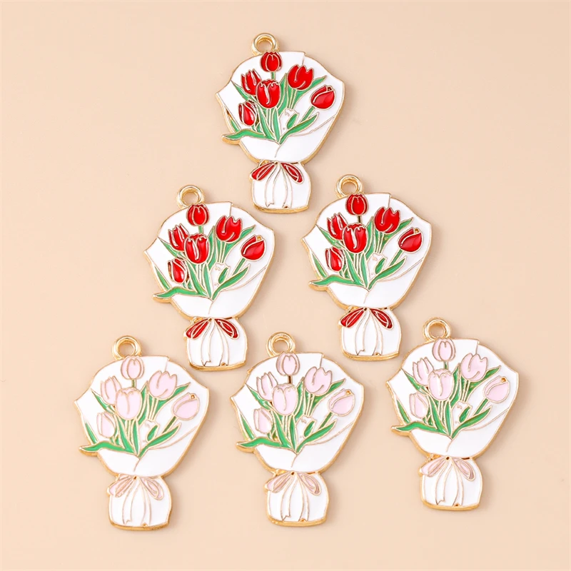 20 Stück 18 x 27 mm niedliche Emaille-Blumenstrauß-Charms-Anhänger für Schmuckherstellung, Tropfen-Ohrringe, Halsketten, Armbänder, DIY-Bastelbedarf