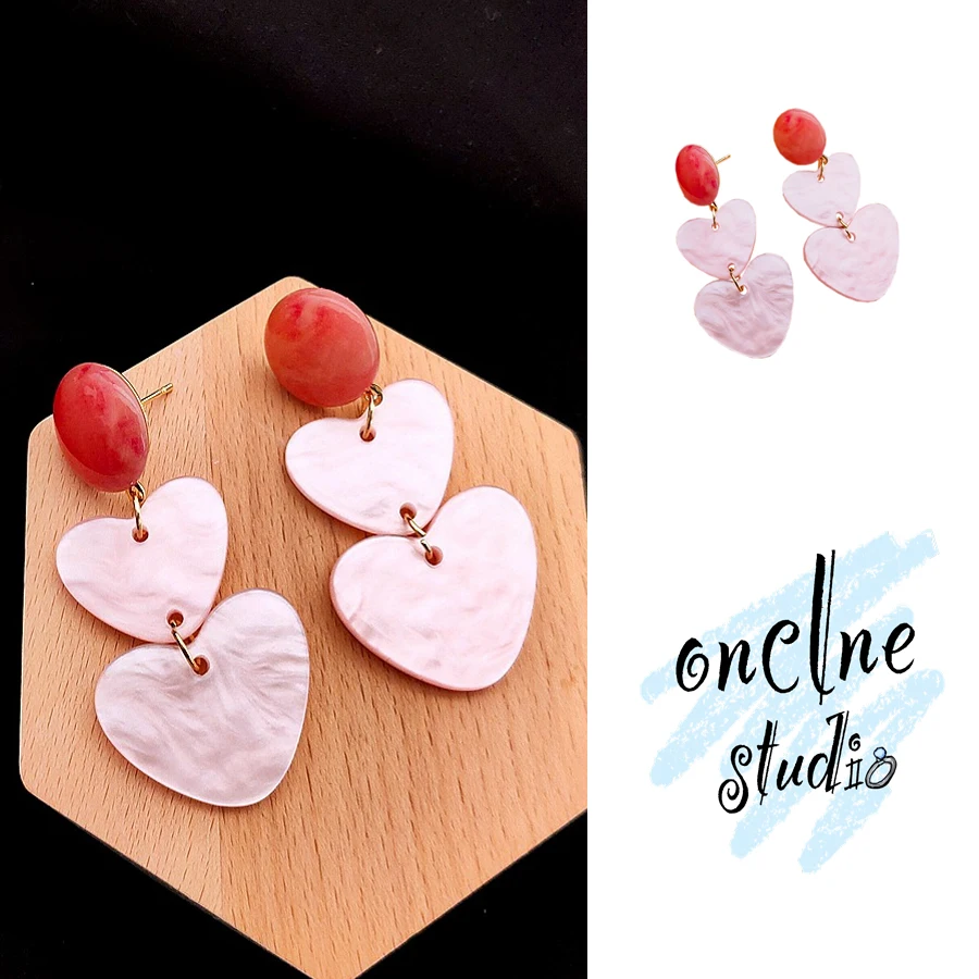 

New Women 925 Silver Acrylic Heart Shaped Earrings