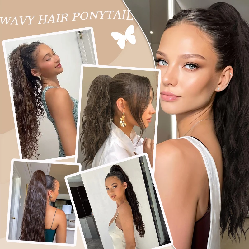 Hair Ponytail Extensions Wig Synthetic Water Wave Ponytail Hairpiece with Hair Tie for Women Long Curly Wavy Ponytail for Use