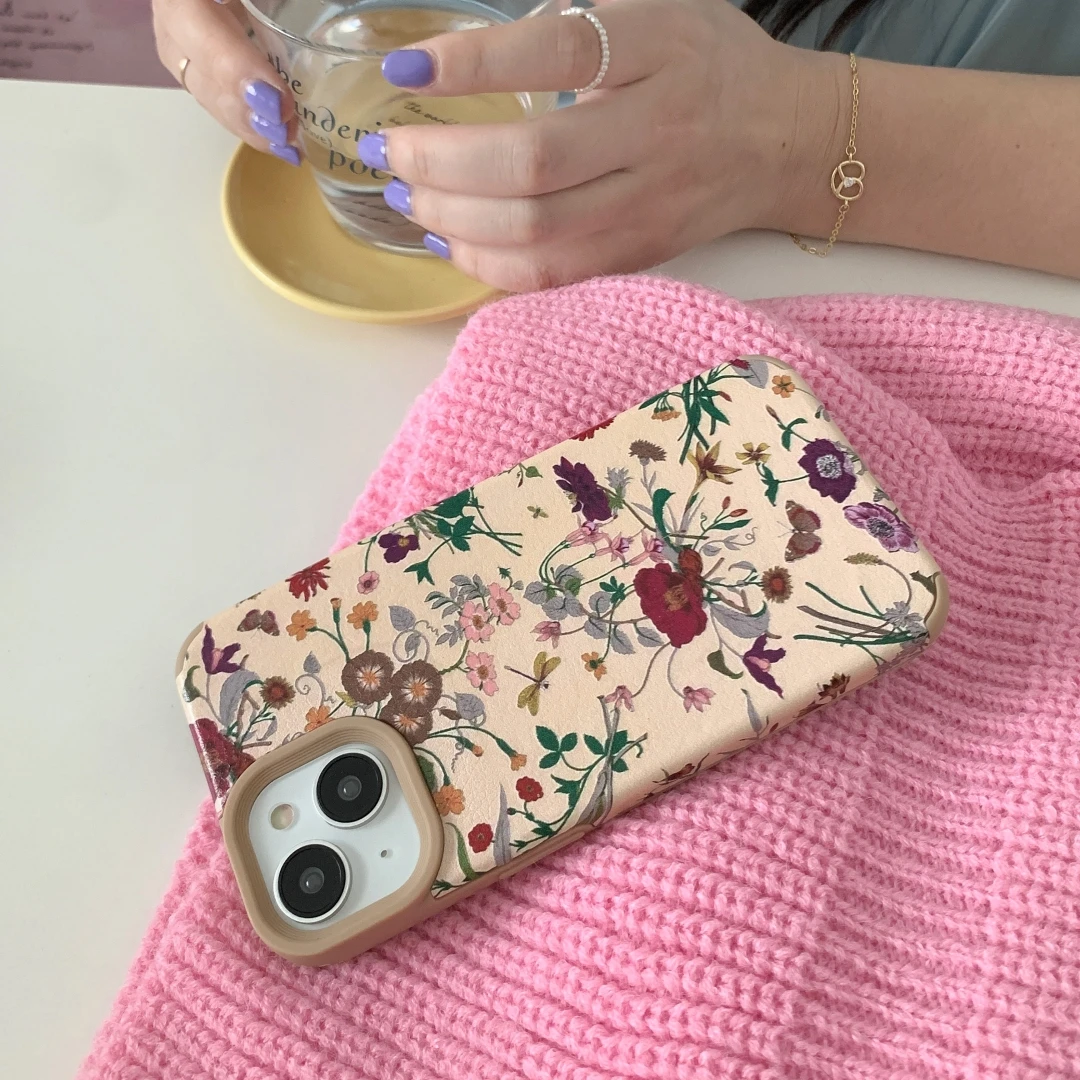 Vintage Flowers Leather Phone Case For iPhone