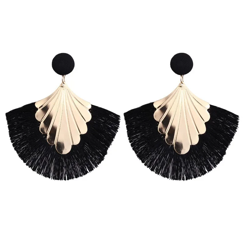 Bohemia Fan Shaped Tassel Earrings For Women Exaggerated Big Statement Fringed Vintage Dangle drop earrings dangle earrings long earrings crystal tassel earrings