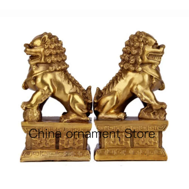 15Cm Antico Leone Statua In Ottone Fu Fu Dog Feng Shui Gate Lion Guard Statue Pair