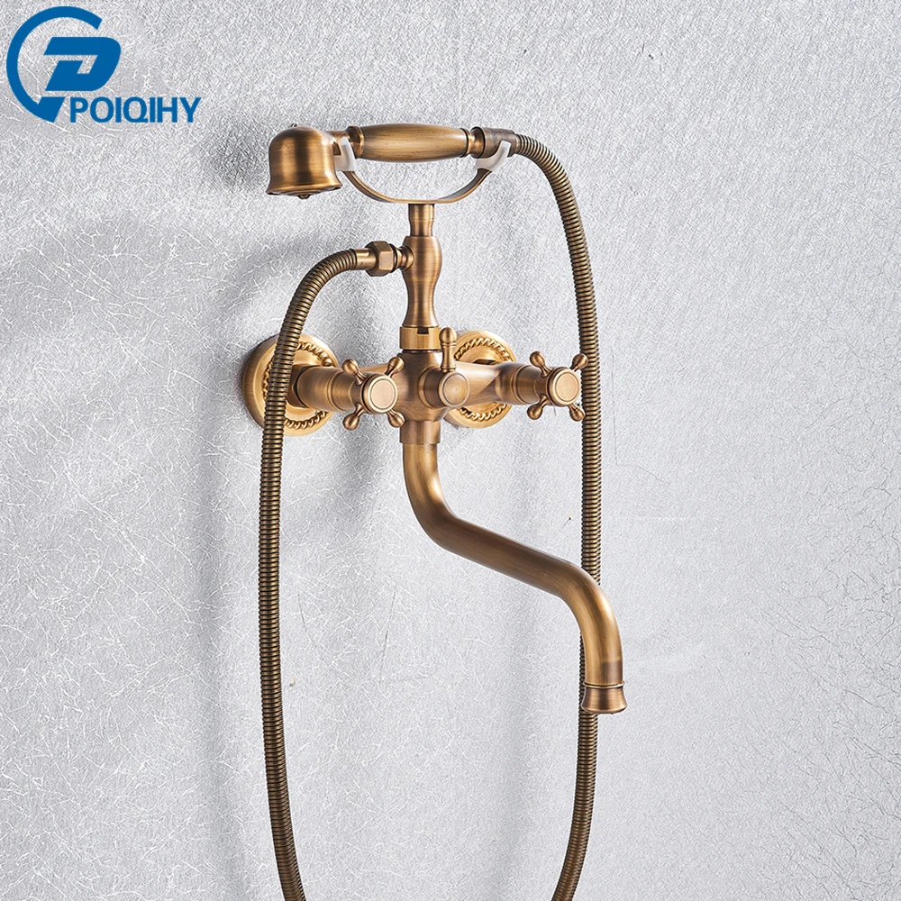 خلاطات حوض الاستحمام النحاسية العتيقة، مثبتة على ا...