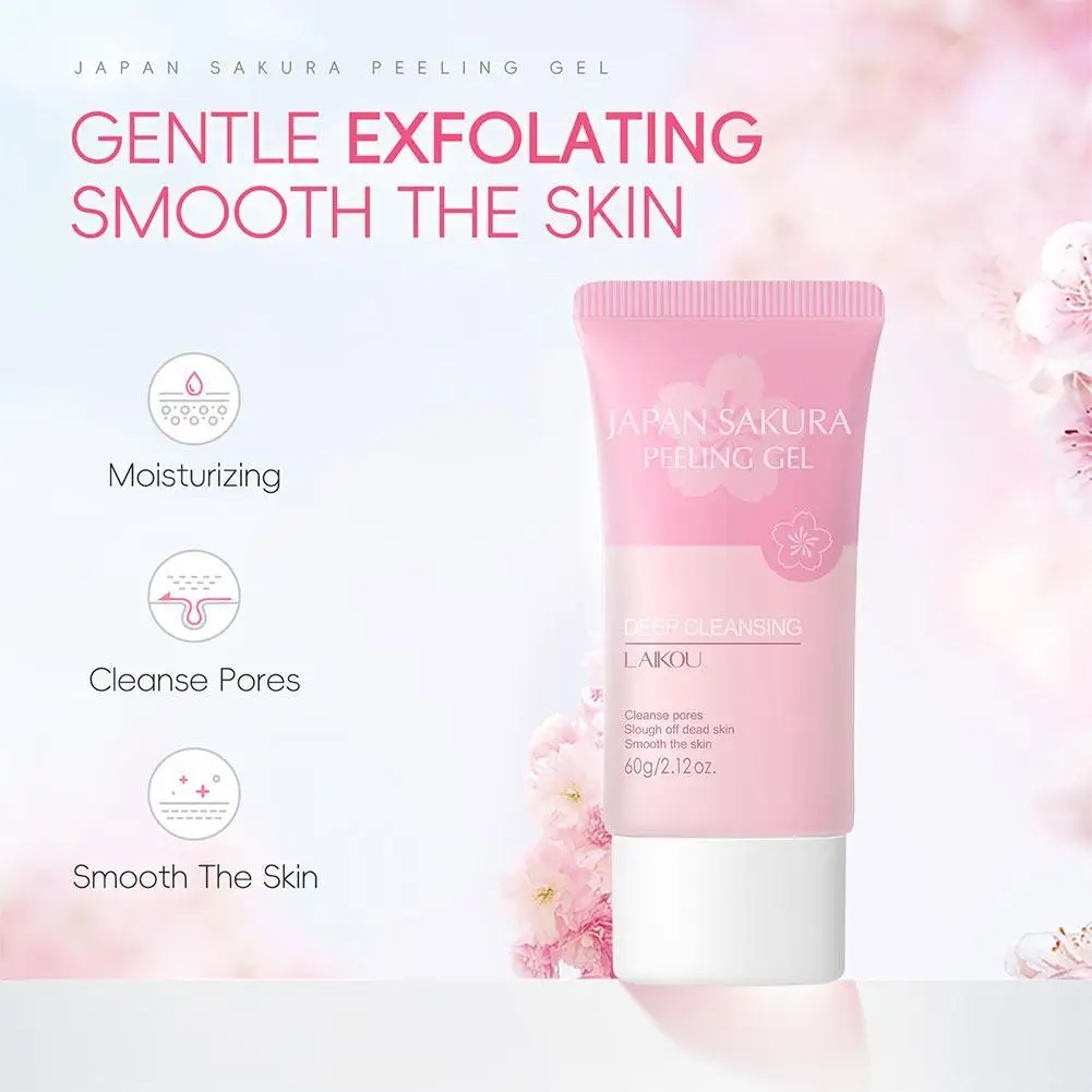 Sakura Exfoliating Gel 60g,Face Cleanser With Natural Blossom Extract,Nourishing Repair Gentle Peel For Sensitive Skin