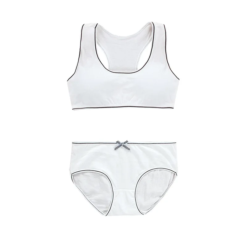 Kids Bras for Puberty Girls Free Size Sports Bra Set Pure Color Soft  Underpants Set Young