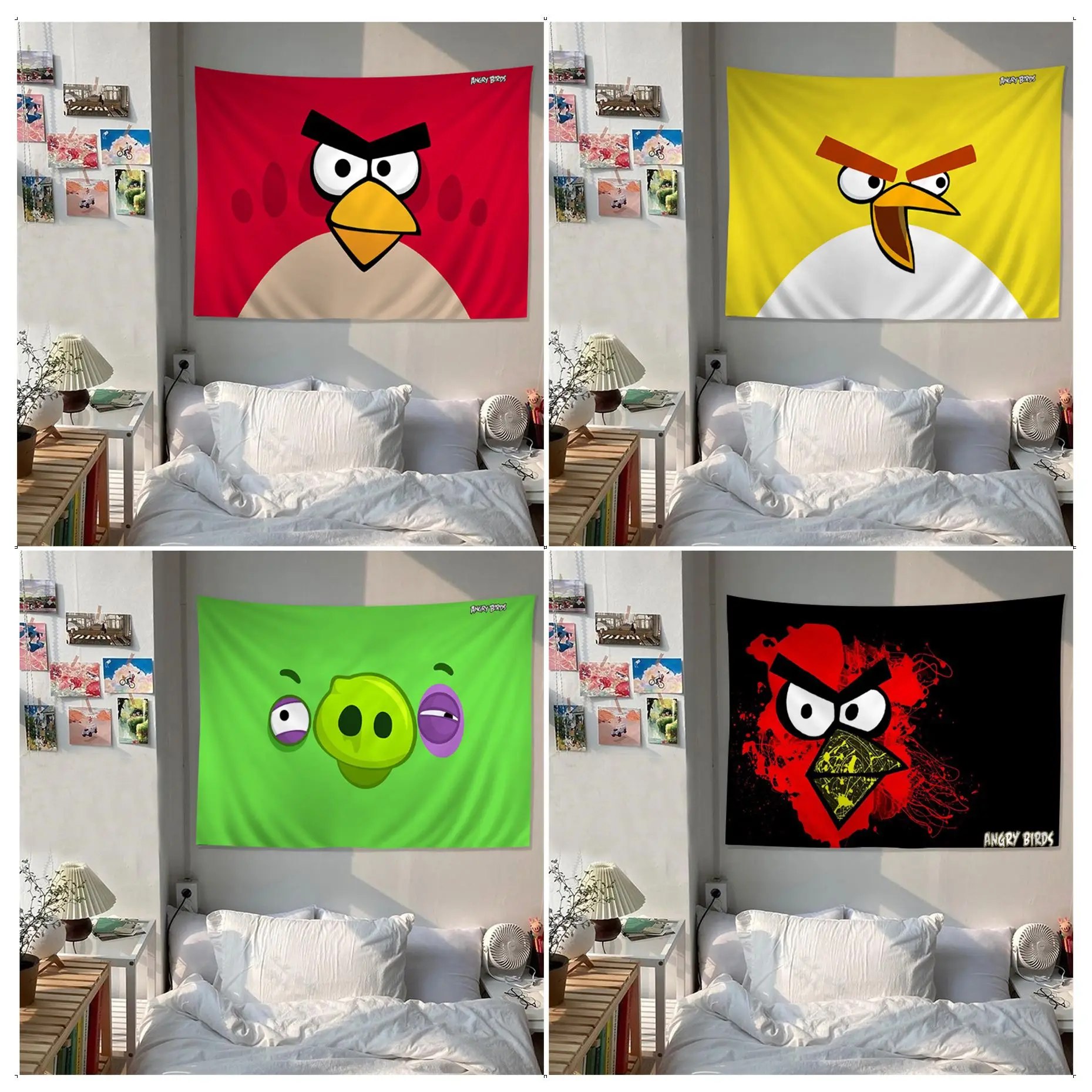 

Cartoon A-Angry Birds Tapestry Tapestry Art Printing Indian Buddha Wall Decoration Witchcraft Bohemian Hippie INS Home Decor