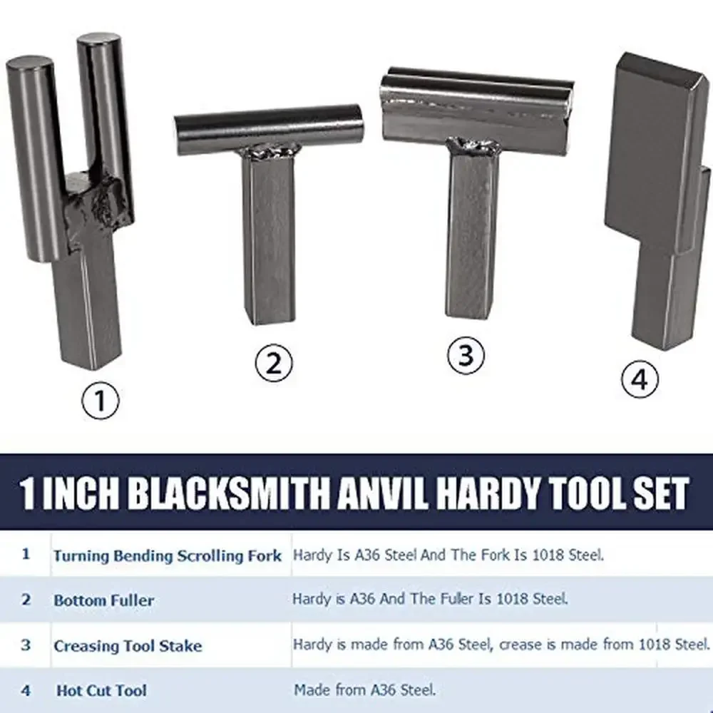 Anvil Hardy Tool Set Creasing Hot Cut Stake Bottom Fuller High Strength Steel 4 Pieces