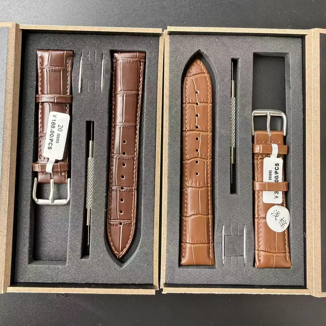 Premium Genuine Leather Watch Band with Steel Pin Buckle & Gift Box
