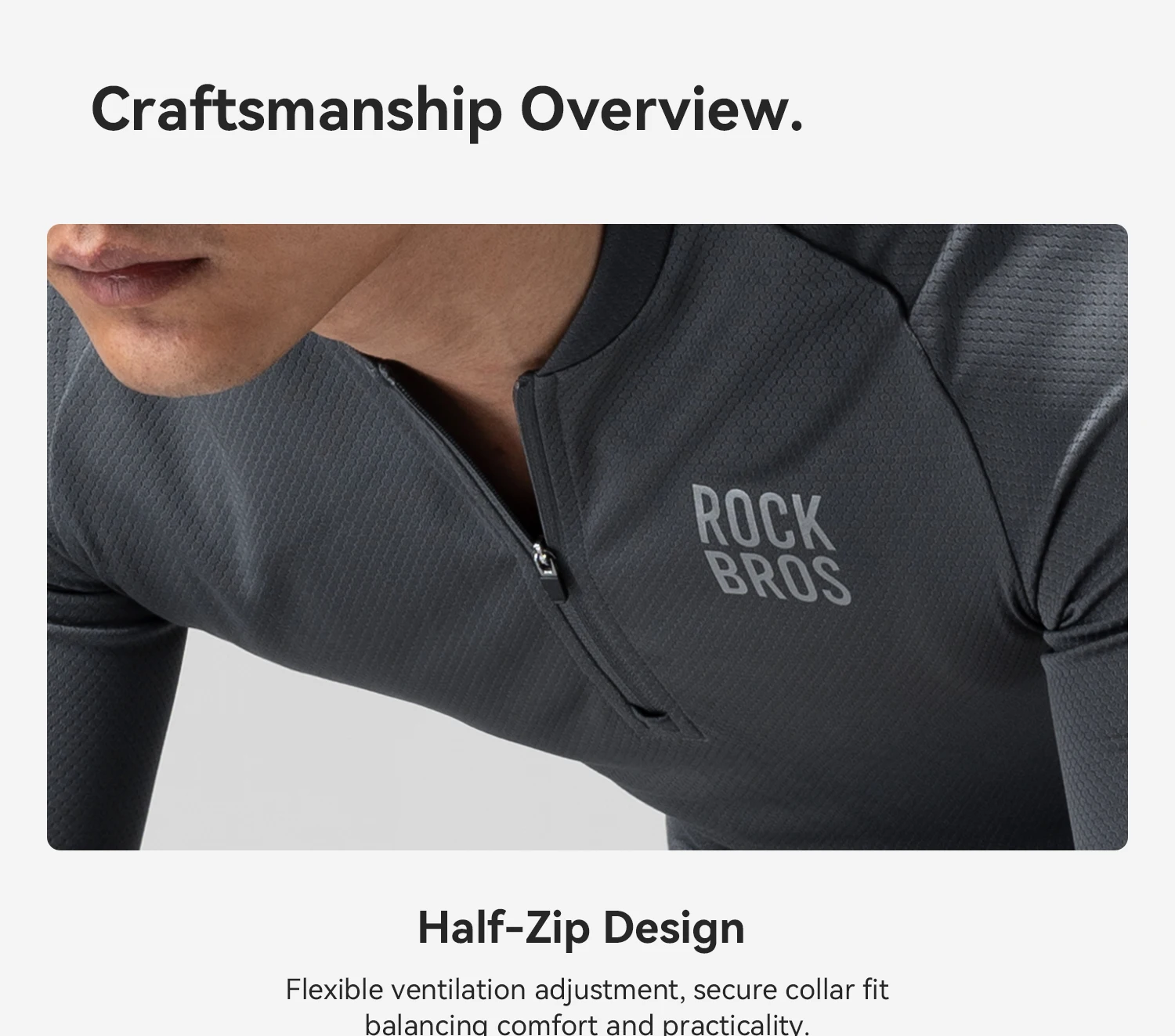 ROCKBROS Frühling Sommer Radtrikot Leichtes Atmungsaktives Langarm-Trikot Halber Reißverschluss POLO-Oberteil Herren Radsportbekleidung – Detail 6