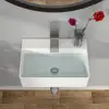 Rectangle Vessel Sink Wall Mounted White Porcelain Ceramic 14" x 10" Modern Bathroom Hung Easy Clean Sturdy Durable Fast Install 4