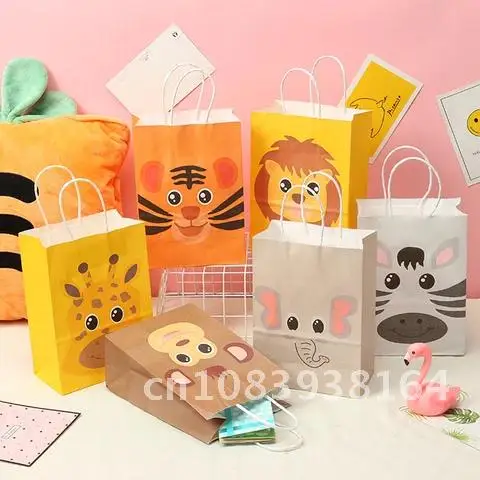 

6pcs Party Decorations Biscuit Candy Bags Jungle Animal Paper Gift Bag Bags for Wedding Baby Shower Birthday Gift Bag