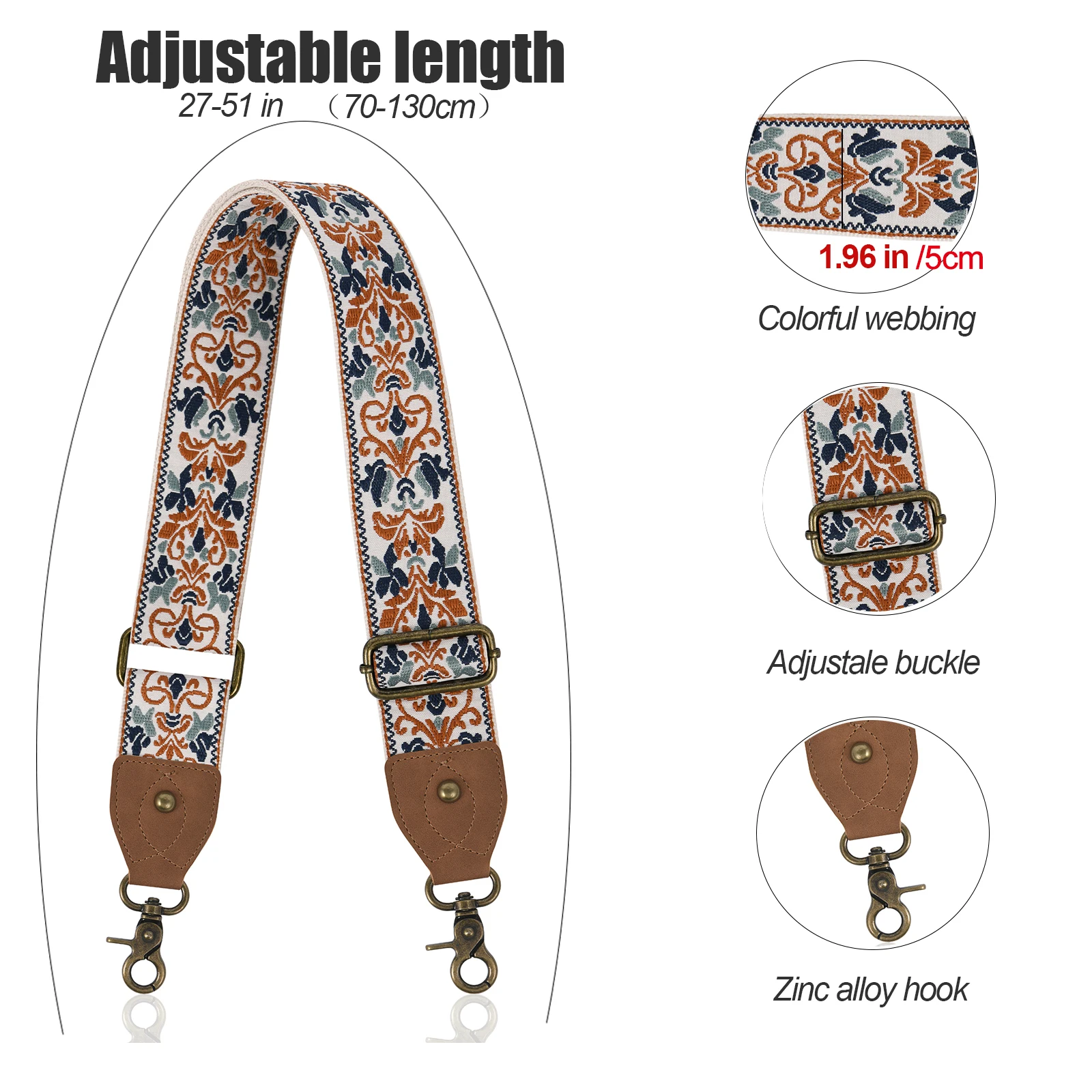 Ethnic Embroidery Wide Purse Straps For Women Shoulder Crossbody