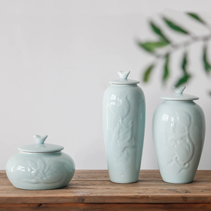 

Керамический резервуар для хранения с зеленой резьбой в китайском стиле для гостиной