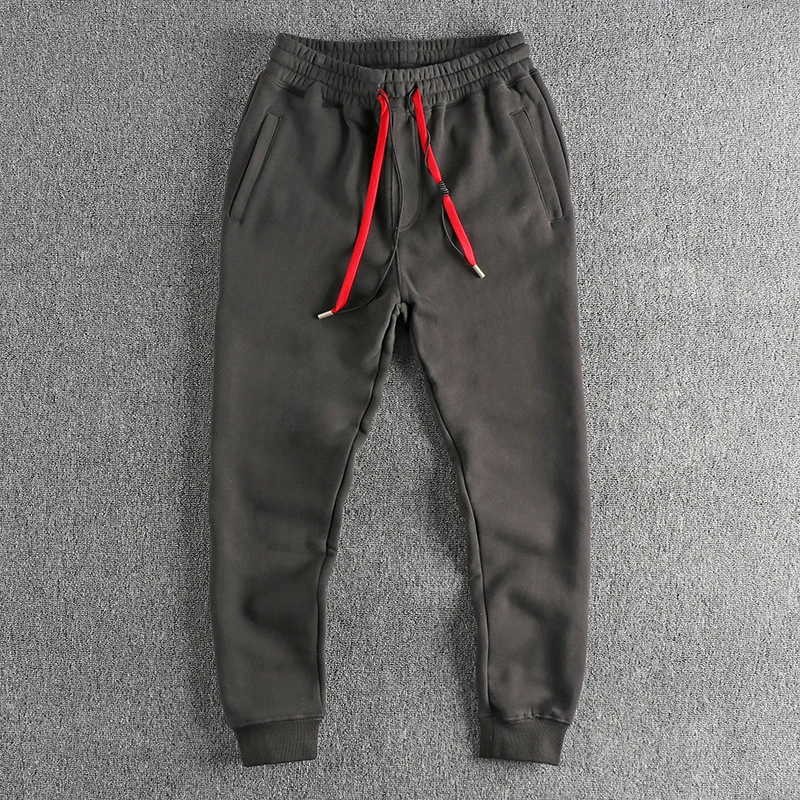 Men Autumn Winter American Retro Velvet Sweatpants