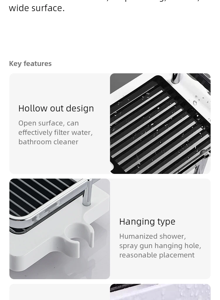 Description Picture 3 of itemShower Shelf Home Bathroom Bathroom Lift Bracket Without Holes Bathroom Shower Rod Tray Storage