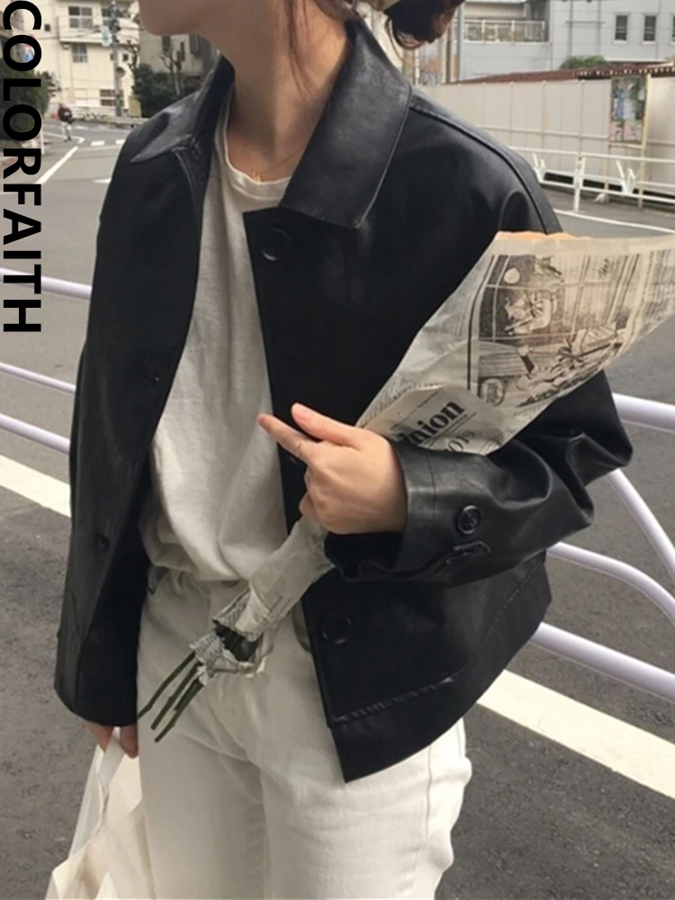 

BabYoung New 2022 Outerwear High Street Oversized Faux Wild Autumn Winter Women's Leather Jackets Short Tops Jk7963