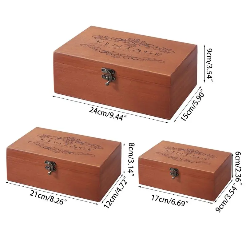 Retro-Aufbewahrungsbox aus Holz mit abschließbarem Holz, dekorativer Koffer für Zuhause oder Büro, Holzkiste mit Klappdeckel, Andenkenhalter mit Schloss – Detail 7