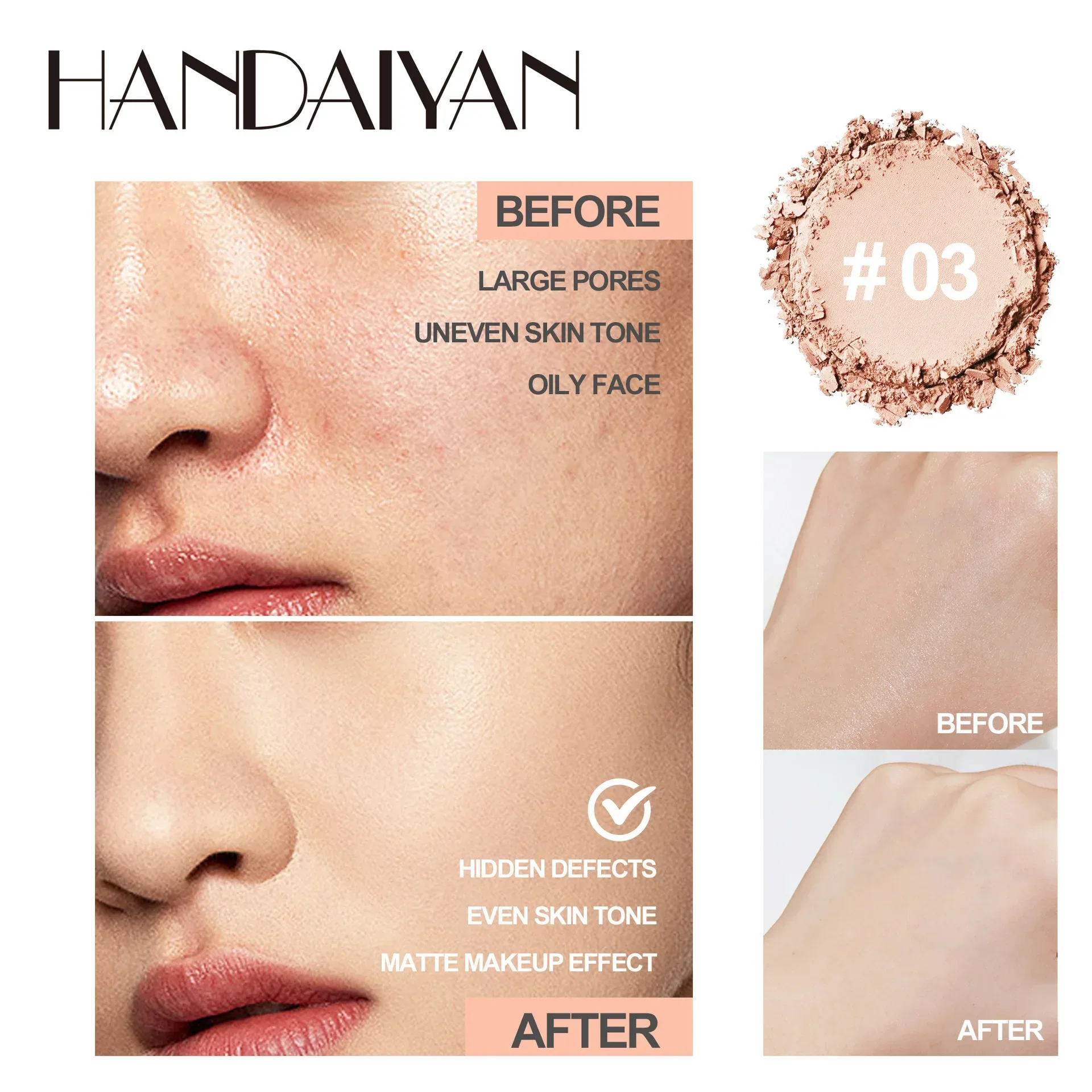 HANDAIYAN 8 Color Setting Powder Oil Control Matte Long Lasting 24h Natural Skin Color Fashion Powder Shrink Pores Concealer 10g setting powder,concealer powder