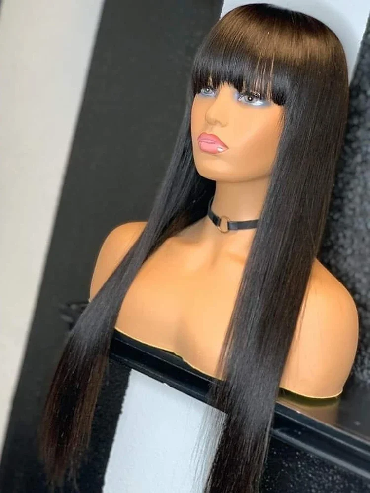 30 34Inch Long Straight Human Hair Wig With Bangs For Women human hair wigs