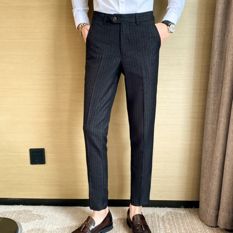 2022 Spring/Summer New Suit Pant Mens Korean Slim Business Formal Pants Black Gray Men Office Work Men Trousers spring summer suit pants men s slim fashion solid color business casual pants men korean straight dress pants mens trousers