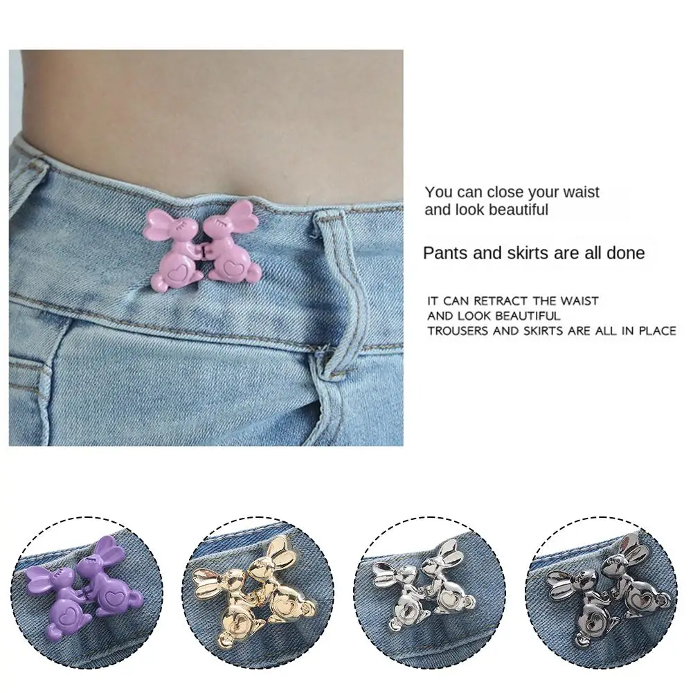 

Hand-holding Bunny Waist Tightening Buckle Cinch Jeans Buttons Fixing Women's Pant Nail-free Alloy Pants Belt Loose Simple J8F5