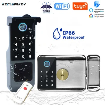 투야 와이파이 지문 잠금 장치, 야외 방수 블루투스 TTLock 앱, RFID 카드, 디지털 비밀번호, 키리스 전자 스마트 문짝 잠금 장치