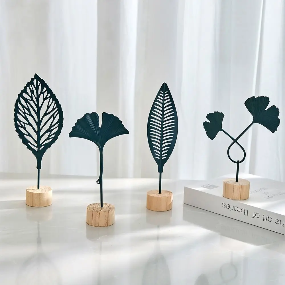 Gold and Grey Iron Art Leaves Figurine - Artistic Metalwork Decorative Handicraft with Wood Base