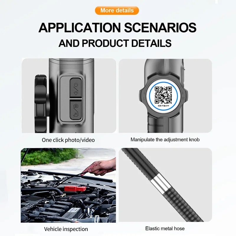 Endoscope Camera Articulating Borescope With LED Two-Way Borescope Inspection Camera HD1080P Endoscope Automotive Scope For IOS Android
