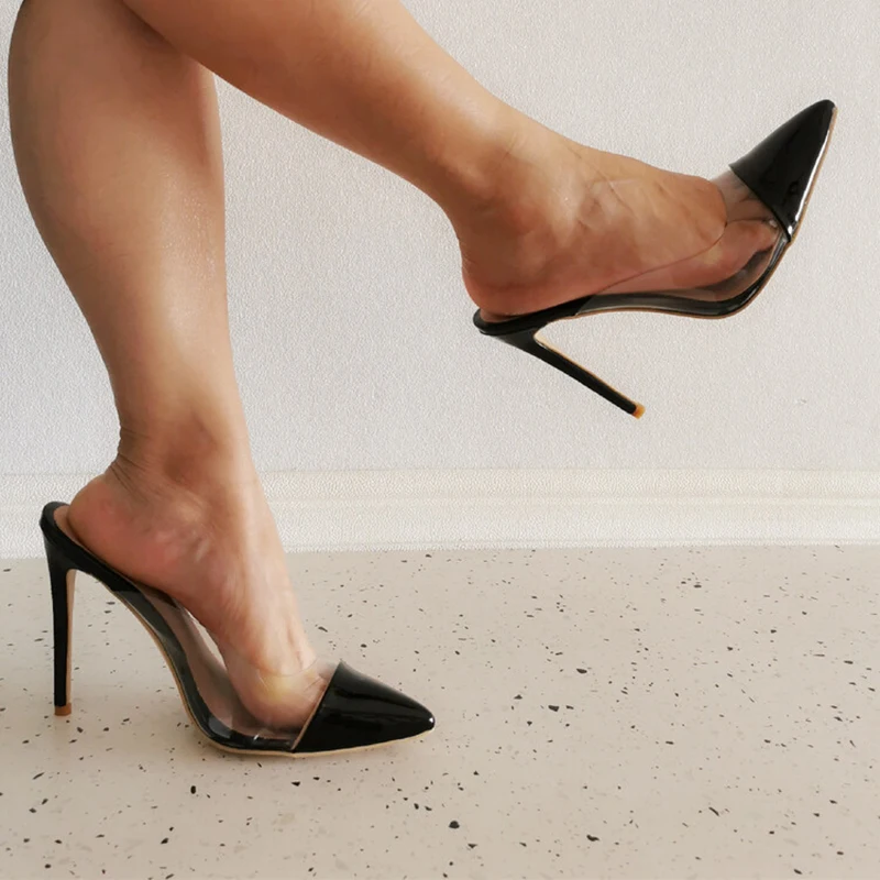 Kolnoo New Hot Real Pictures Ladies Stiletto Heels Slippers PVC Patchwork Leather Pointed-toe Sandals Evening Club Fashion Shoes