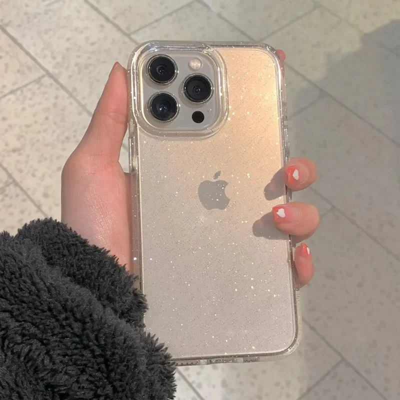 iPhone Case Luxury Glitter Bumper Bling Clear Case For iPhone 16 15 14 13 12 11 Pro XS Max Mini X XR 7 8 Plus Silicone Acrylic Cover funda