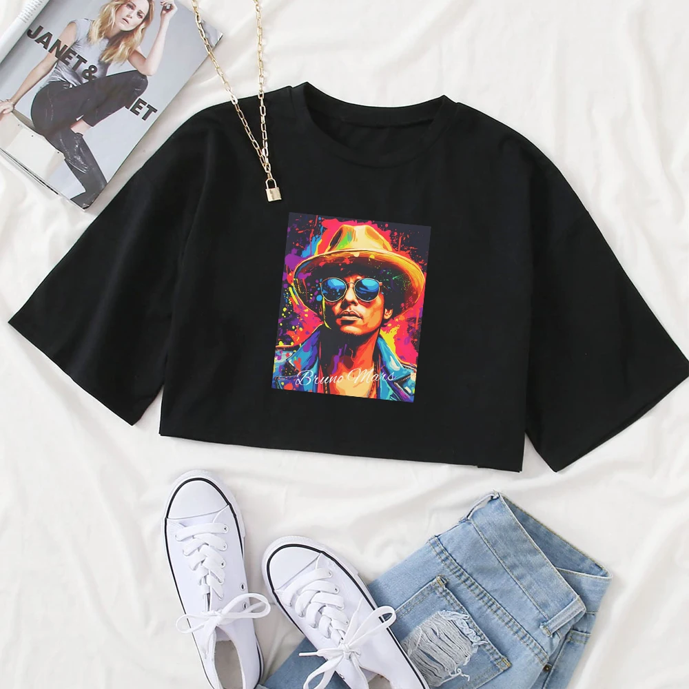 

Bruno Mars World Tour 2024 Shirt Tops O-Neck Short Sleeves Casual Music Fans Gift Regular Girls Clothing Printing Super-short