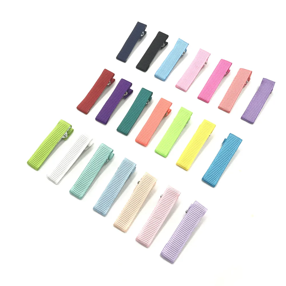 100pcs 20 Colors 40mm Prong Duckbill clip Hair Clip Kids Grosgrain Ribbon Covered Hairpin Barrettes DIY Hair Accessories