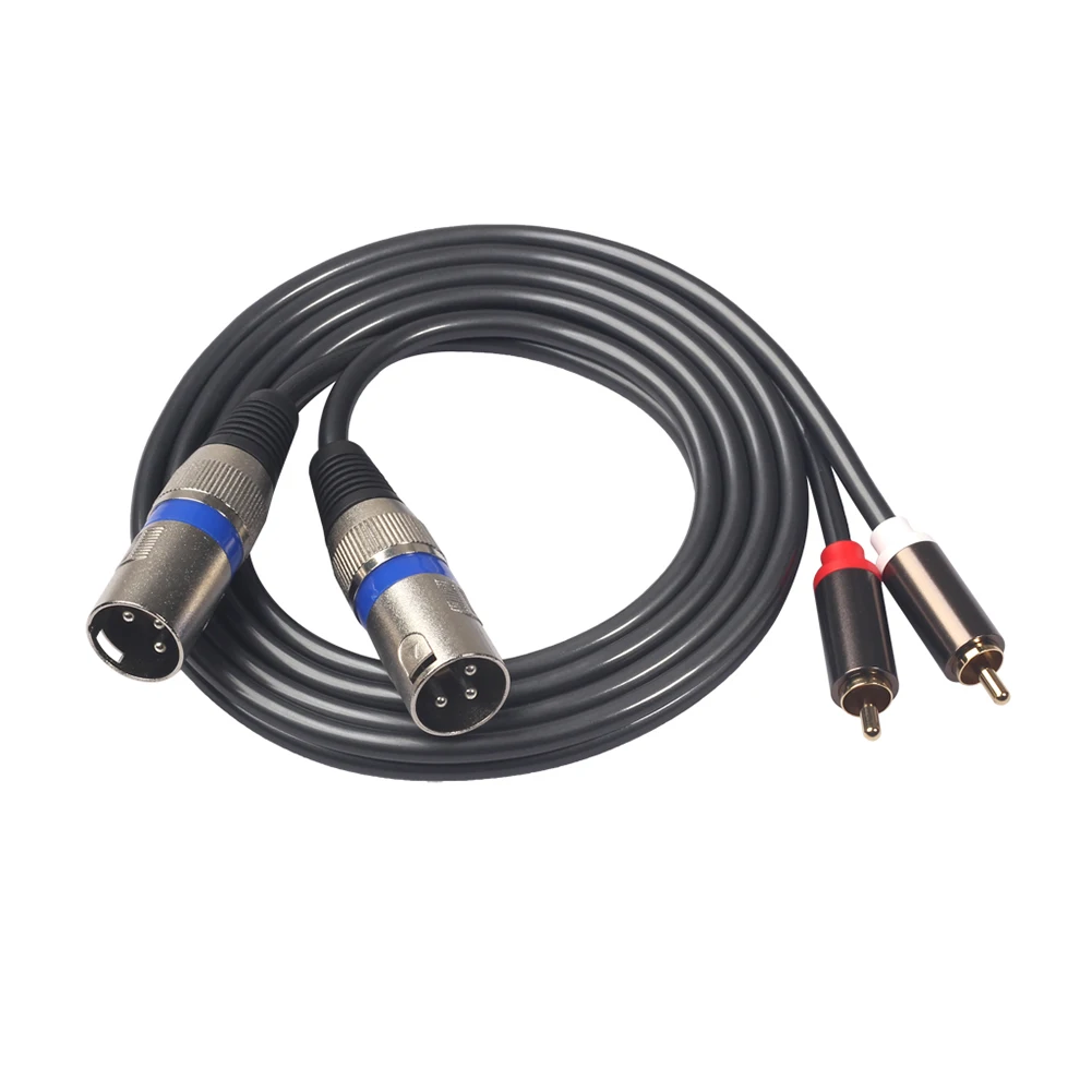 Dual XLR Male To Dual RCA Male Audio Signal Patch Adapter Cable Black Audio Line for Microphone Mixer Headphone Amplifier 1