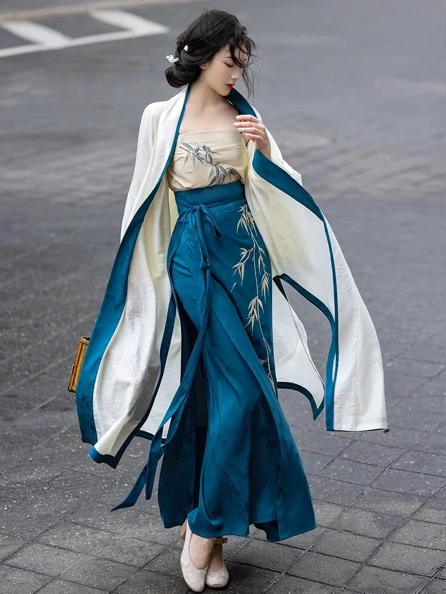 Chinese Style Original Song Spiral Skirt Changgan Temple Jacquard Embroidered Bamboo Design Daily Hanfu Clothes Costume